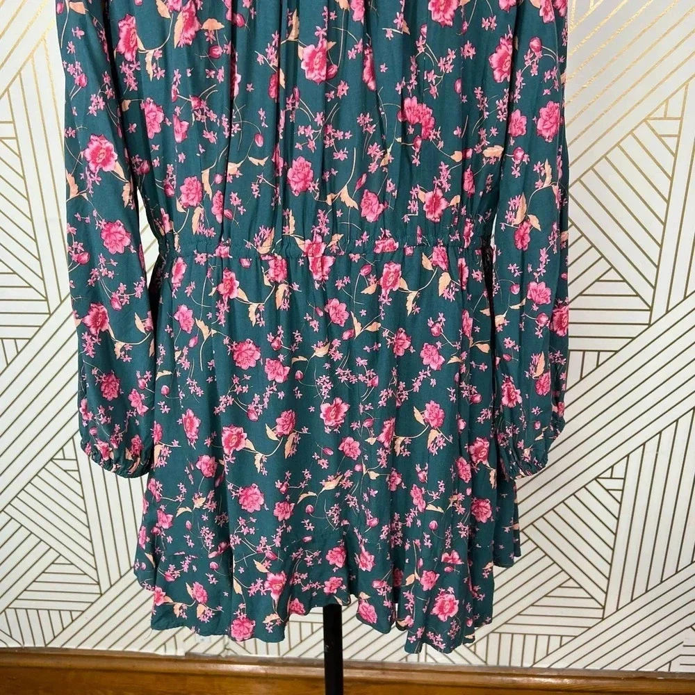 Free People Flower Fields Mini Dress Green Pink Floral Print Size‎ Medium